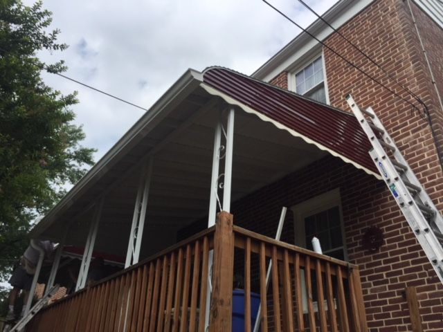 Full gutters on awning - quarter view