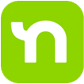 White "n" inside a curved shape, on a green square background.