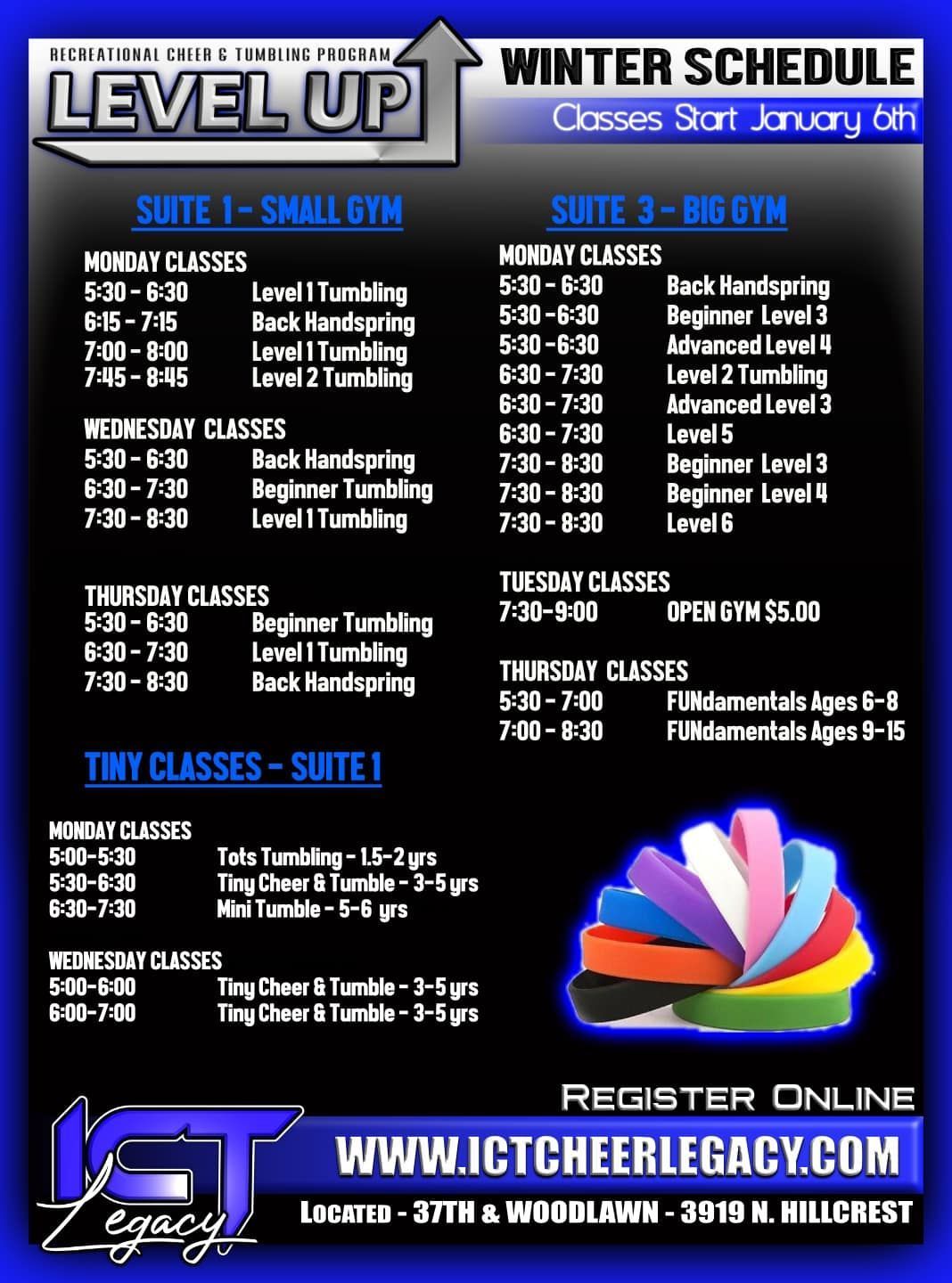 Level Up winter schedule