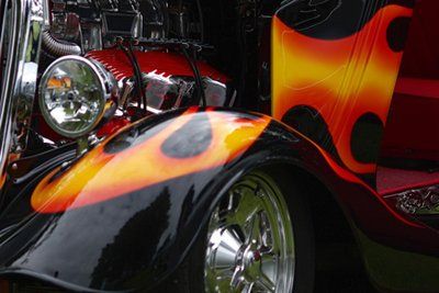 Vintage car in a blazing fire vinyls