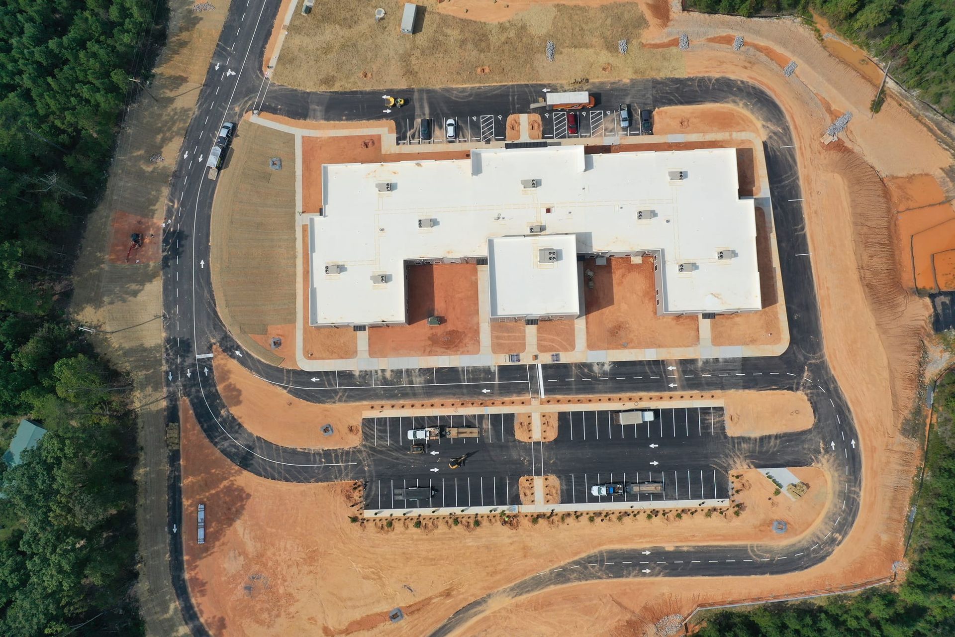 An aerial view of a building that is under construction