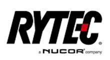 The logo for rytec nucor company is black and red.