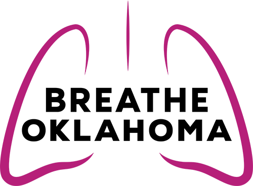 Logo for Breathe Oklahoma: purple outline of lungs with text "Breathe Oklahoma" in black.
