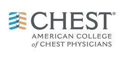 Chest American College of Chest Physicians logo. Gray text with a blue and brown design.