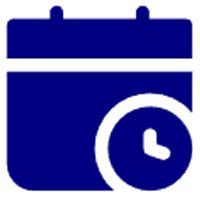 Blue calendar with a clock icon, indicating a scheduled event or reminder