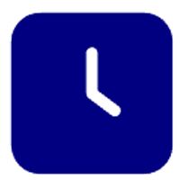 Blue square icon with a white clock hand symbol