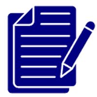 Blue document with a pencil icon, indicating writing or editing a form