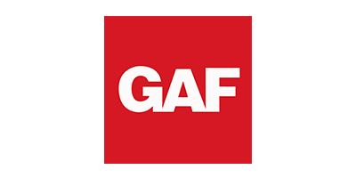 GAF logo: white letters on a red square.