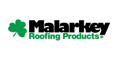Malarkey Roofing Products logo with green shamrock and black text on white background.