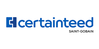 CertainTeed logo with the Saint-Gobain name. Blue text and logo on white background.