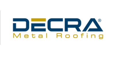 Decra Metal Roofing logo in navy and gold.