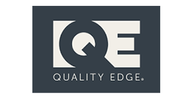 Logo for Quality Edge: dark blue square with 