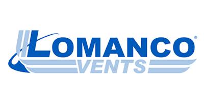 Logo for LOMANCO VENTS, blue text and design on a white background.