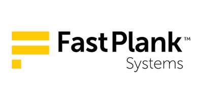 Yellow FastPlank Systems logo; yellow horizontal bars and square with black text.