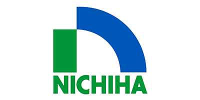 Logo of Nichiha. Green rectangle beside a blue arc. Text 