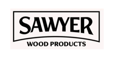 Sawyer Wood Products logo in a black-outlined white rectangle with the word 