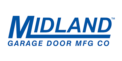 Midland Garage Door MFG CO logo with blue text on a white background.