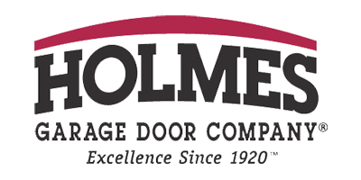 Holmes Garage Door Company logo with a red arch, black text.