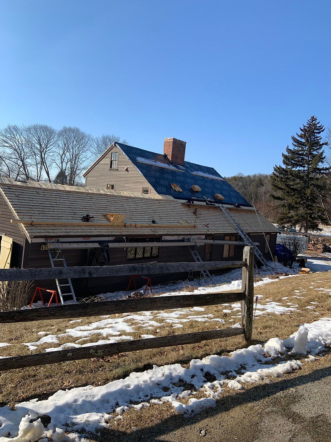 A roof of a house is currently under construction