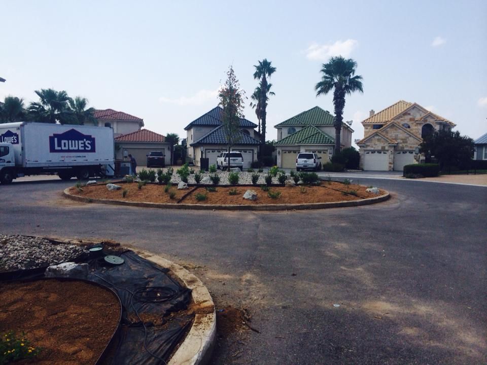 A lowe 's truck is parked in a residential area