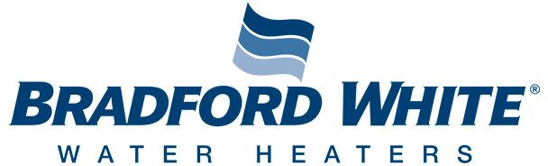 Bradford White water heater logo with blue waves and text.