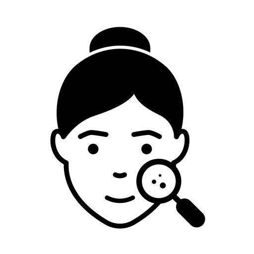 Person examining facial skin with a magnifying glass, showing blemishes.