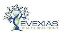 Logo of Evexias Health Solutions: tree with DNA strand trunk, text 