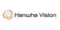 Hanwha Vision logo with orange circles and text.