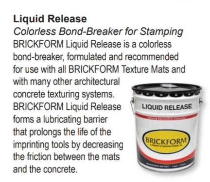 A bucket of liquid release colorless bond-breaker for stamping brickform