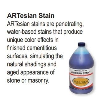 A gallon of artesian stain is shown on a white background