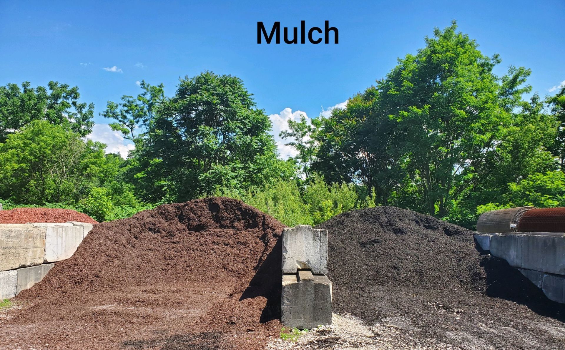 A pile of mulch with trees in the background