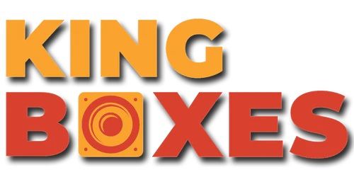 A logo for king boxes that is orange and red