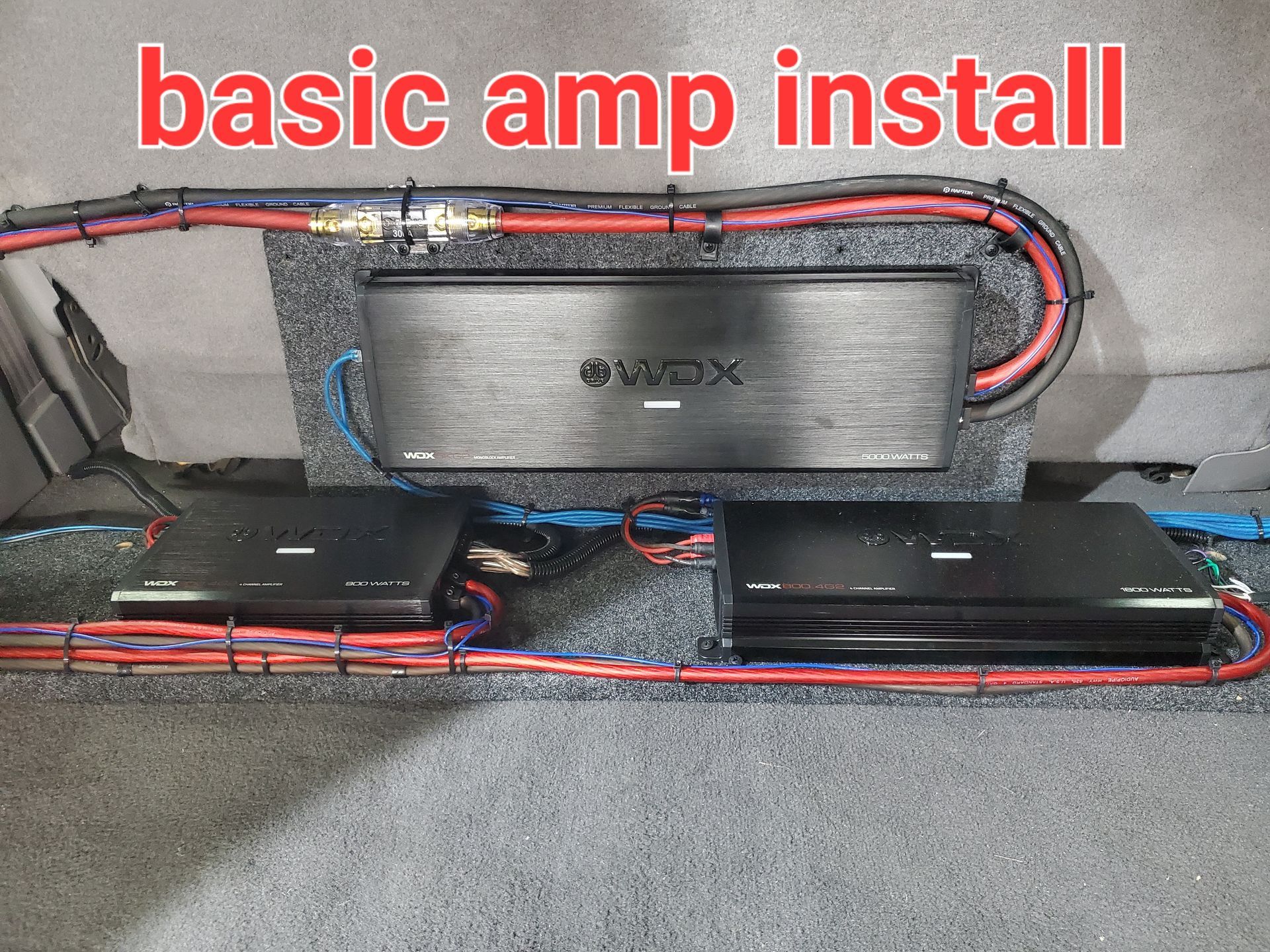 Two basic amps are installed in the back of a car
