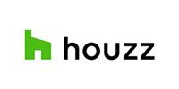 Houzz logo with green house icon and black text on white background