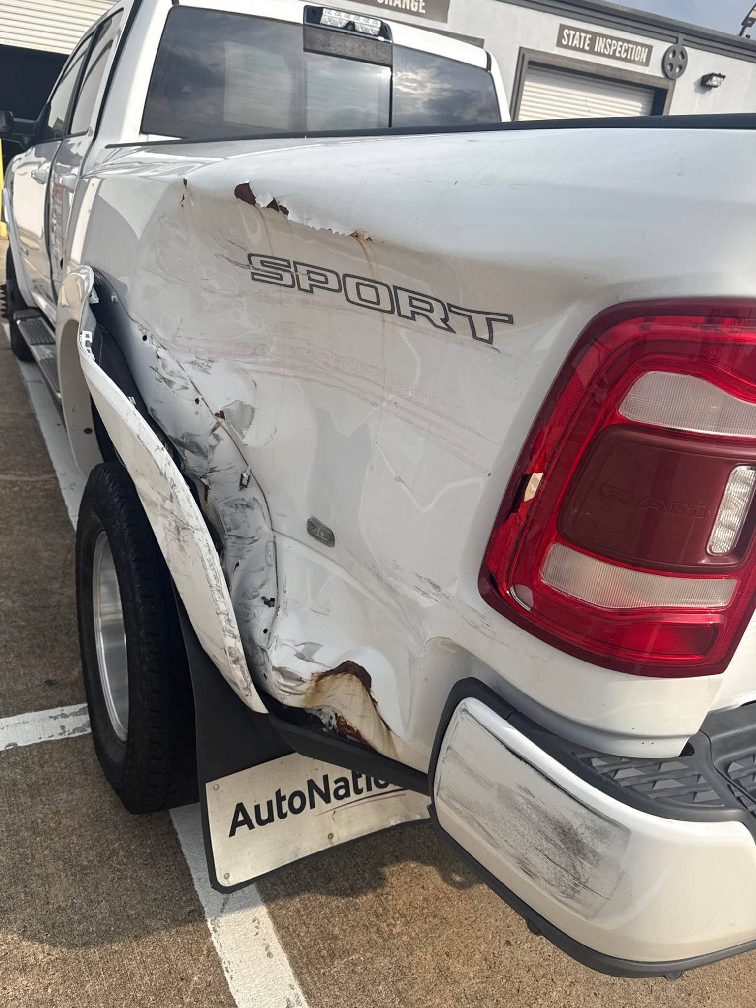 white truck damage repair - before