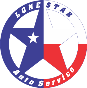 Circular logo for Lone Star Auto Service featuring a star bisected by Texas flag colors and text along the border.