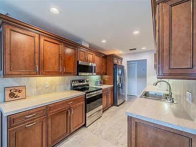wood and marble kitchen