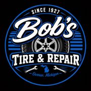 Bob's Tire & Repair logo, black and blue circular design with tire and Orem, Michigan text