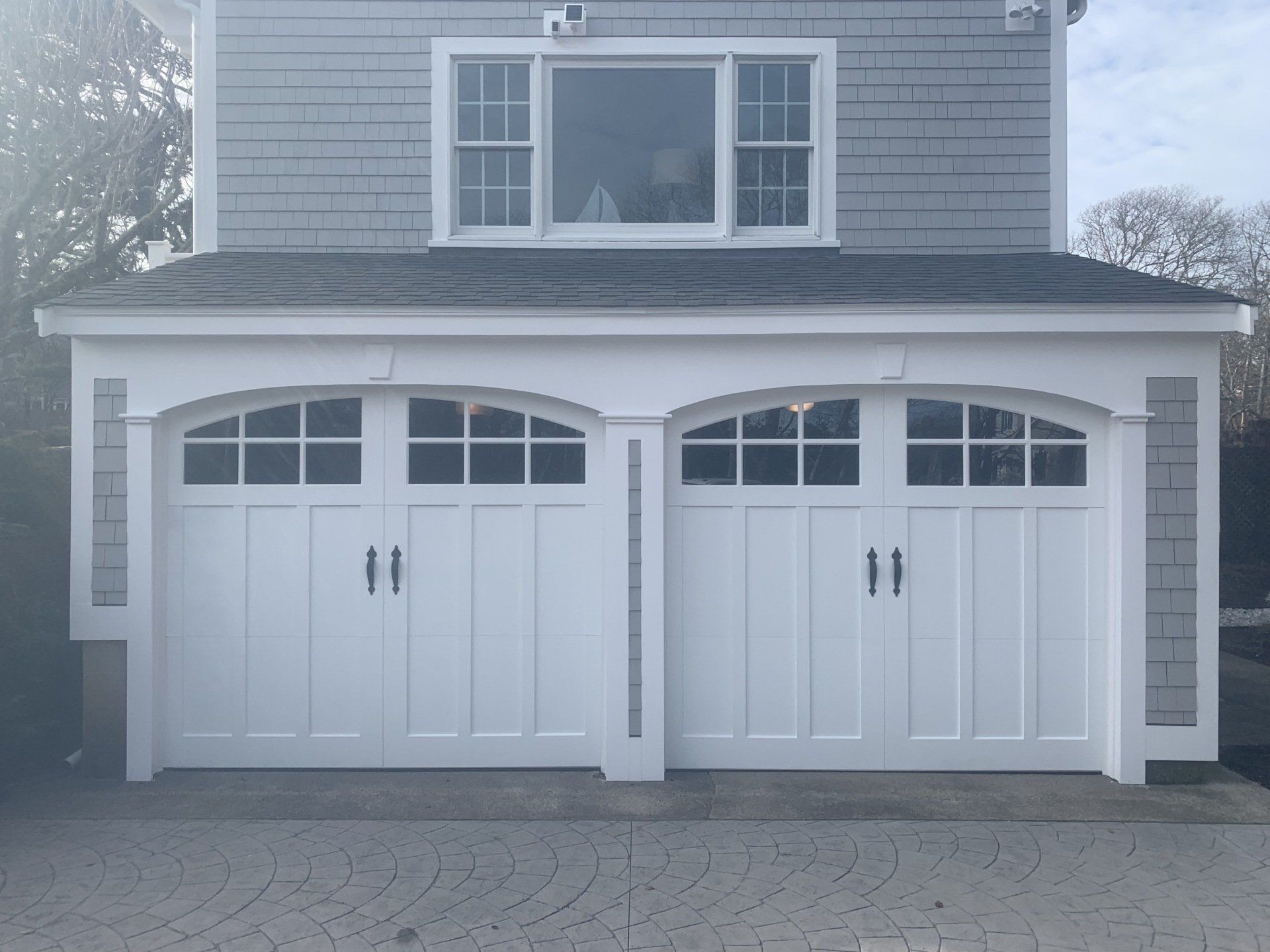 wood composite overlay white garage door