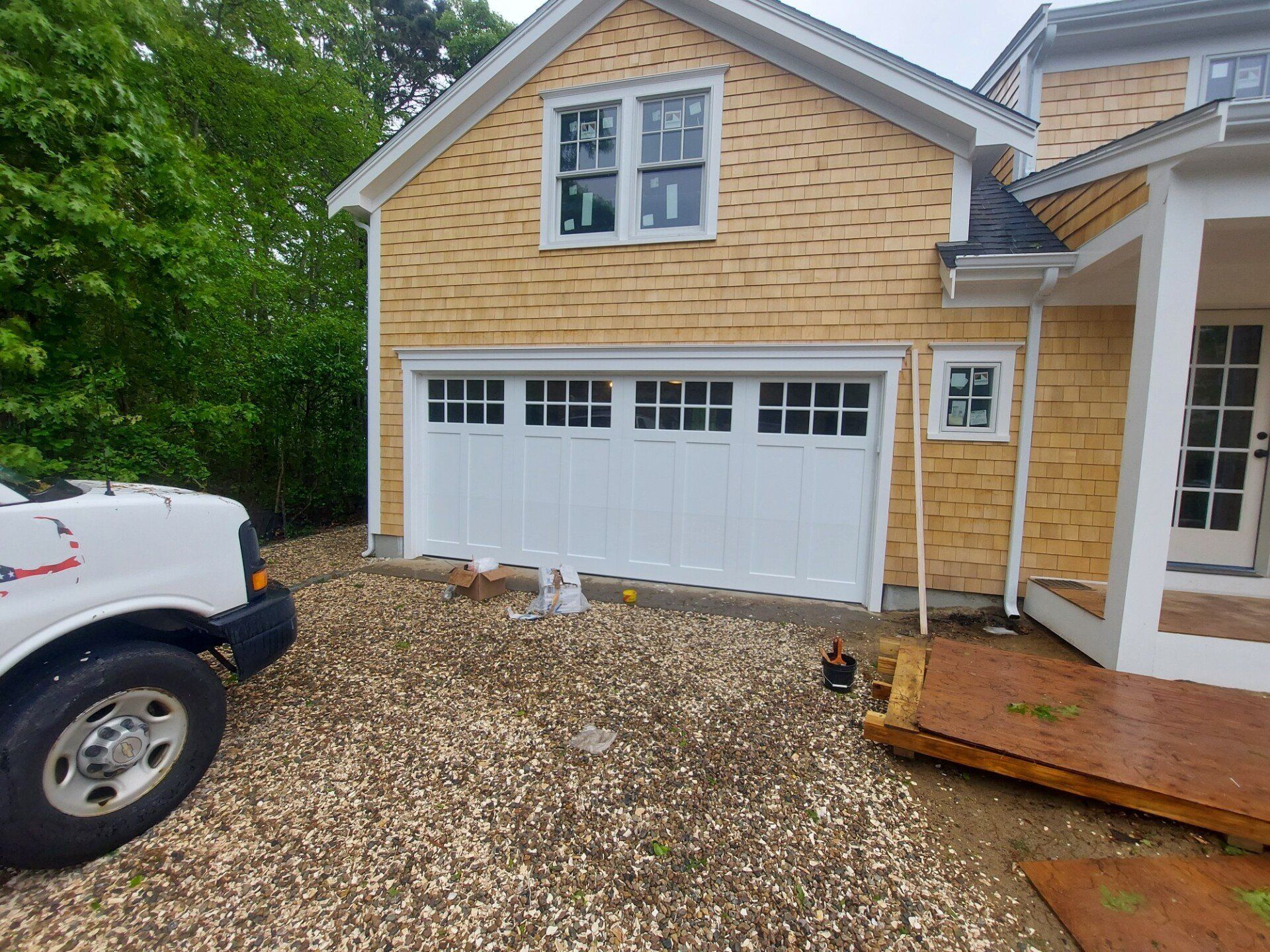 wood composite overlay white garage door