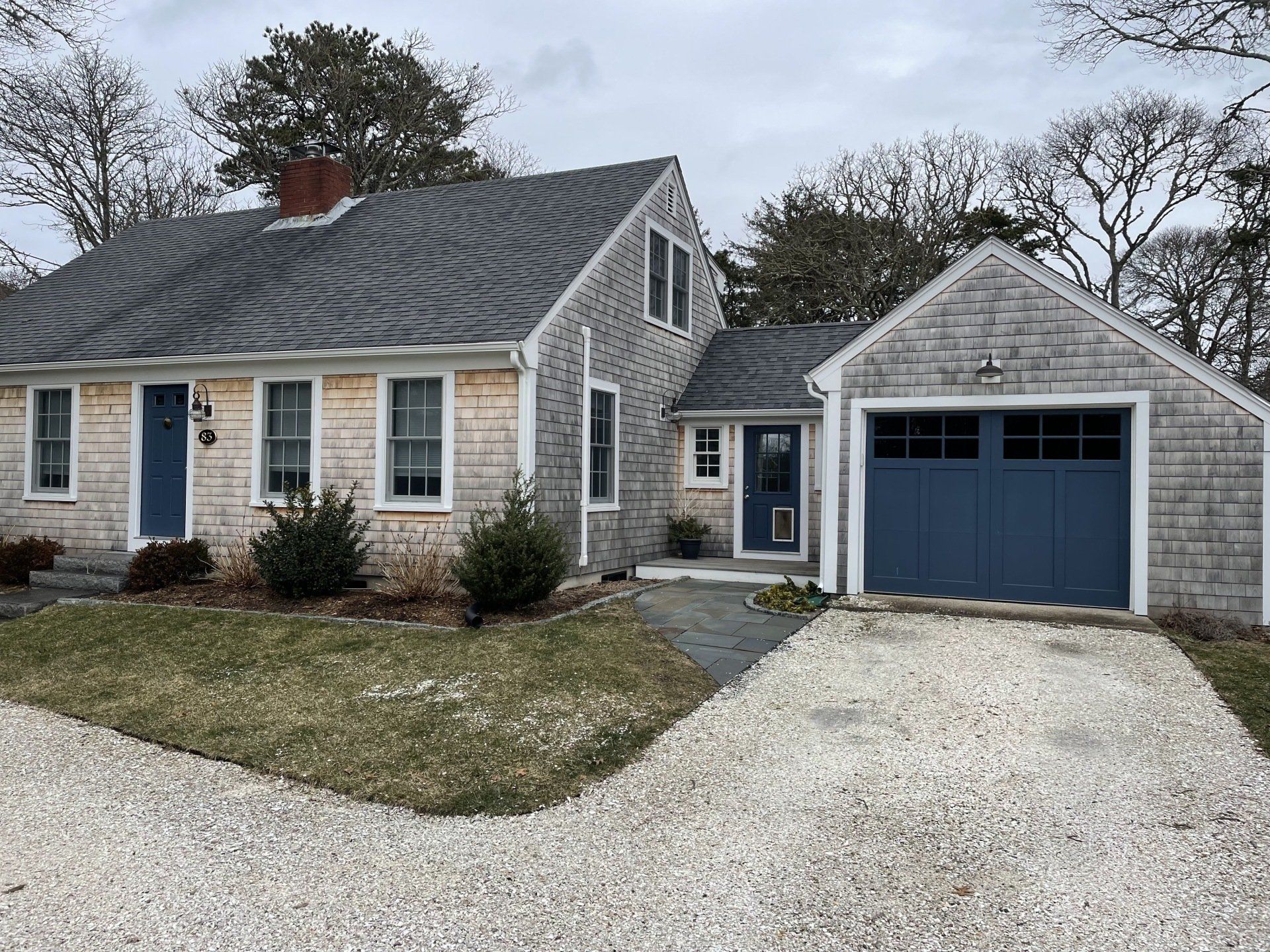 wood composite overlay blue door  full house view