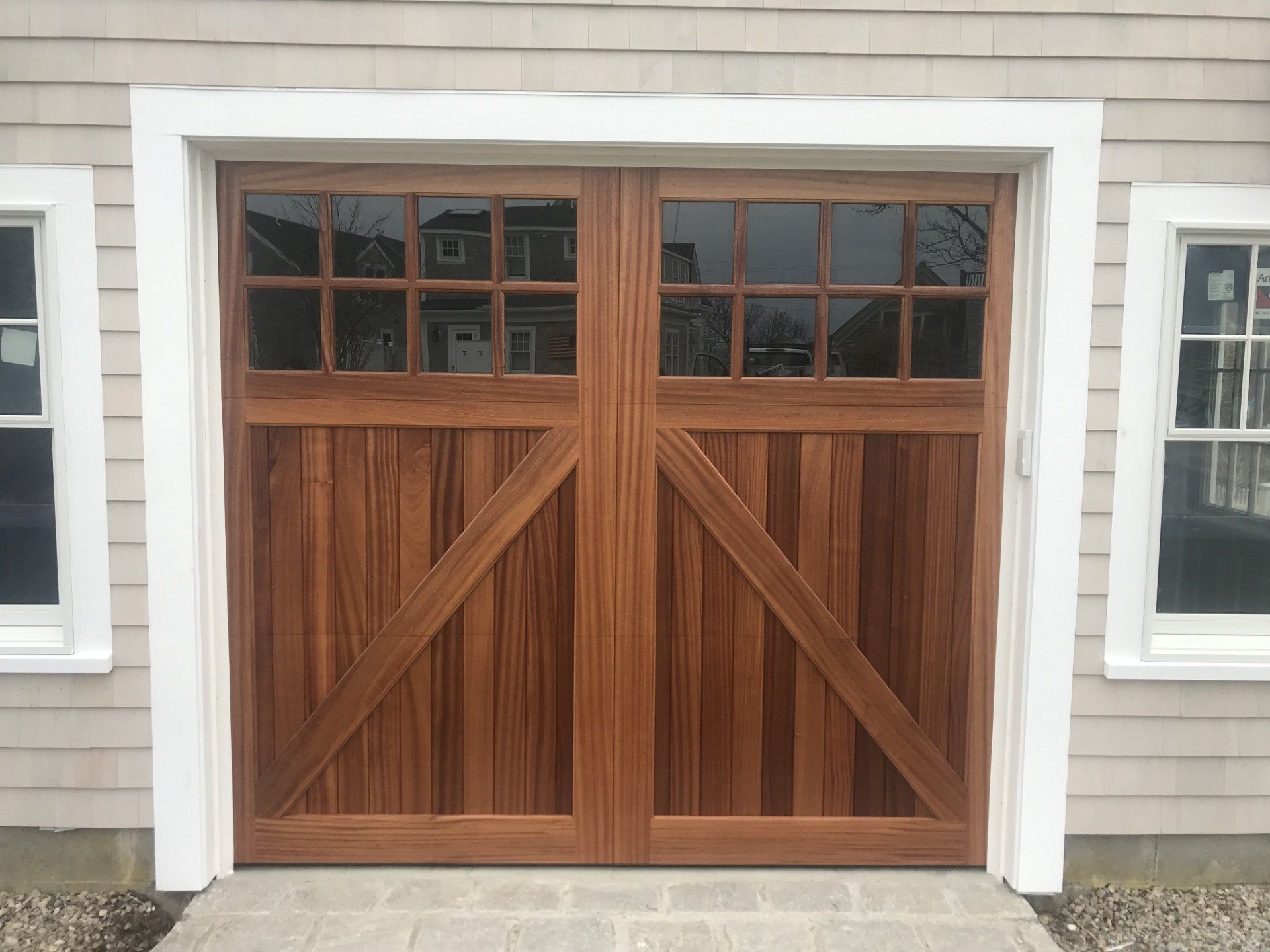 front door wood overlay closer look