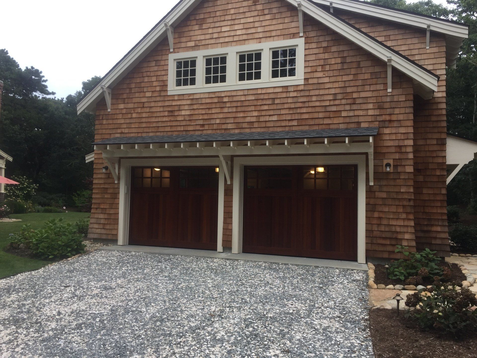 double garage door wood overlay side view