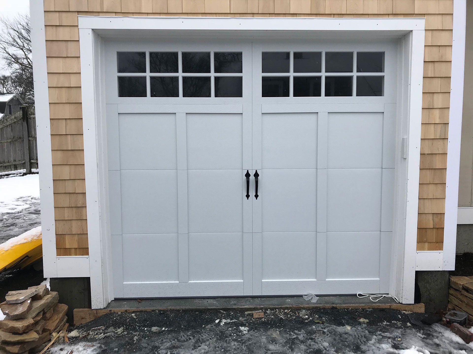 white garage door