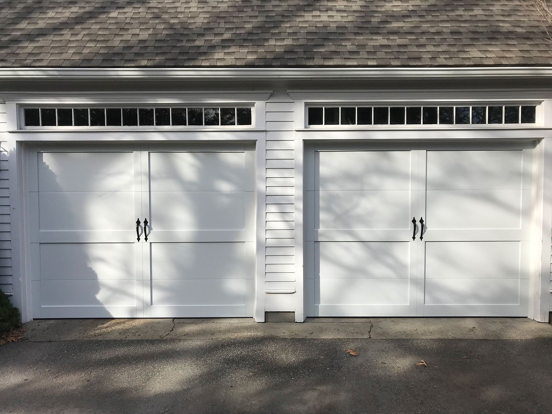 two white garage doors