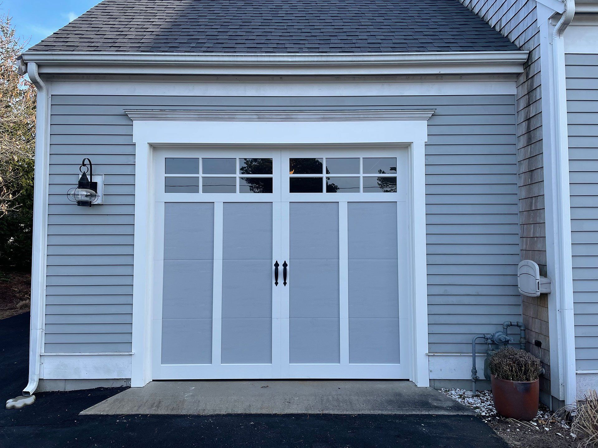 front view of gray garage doors