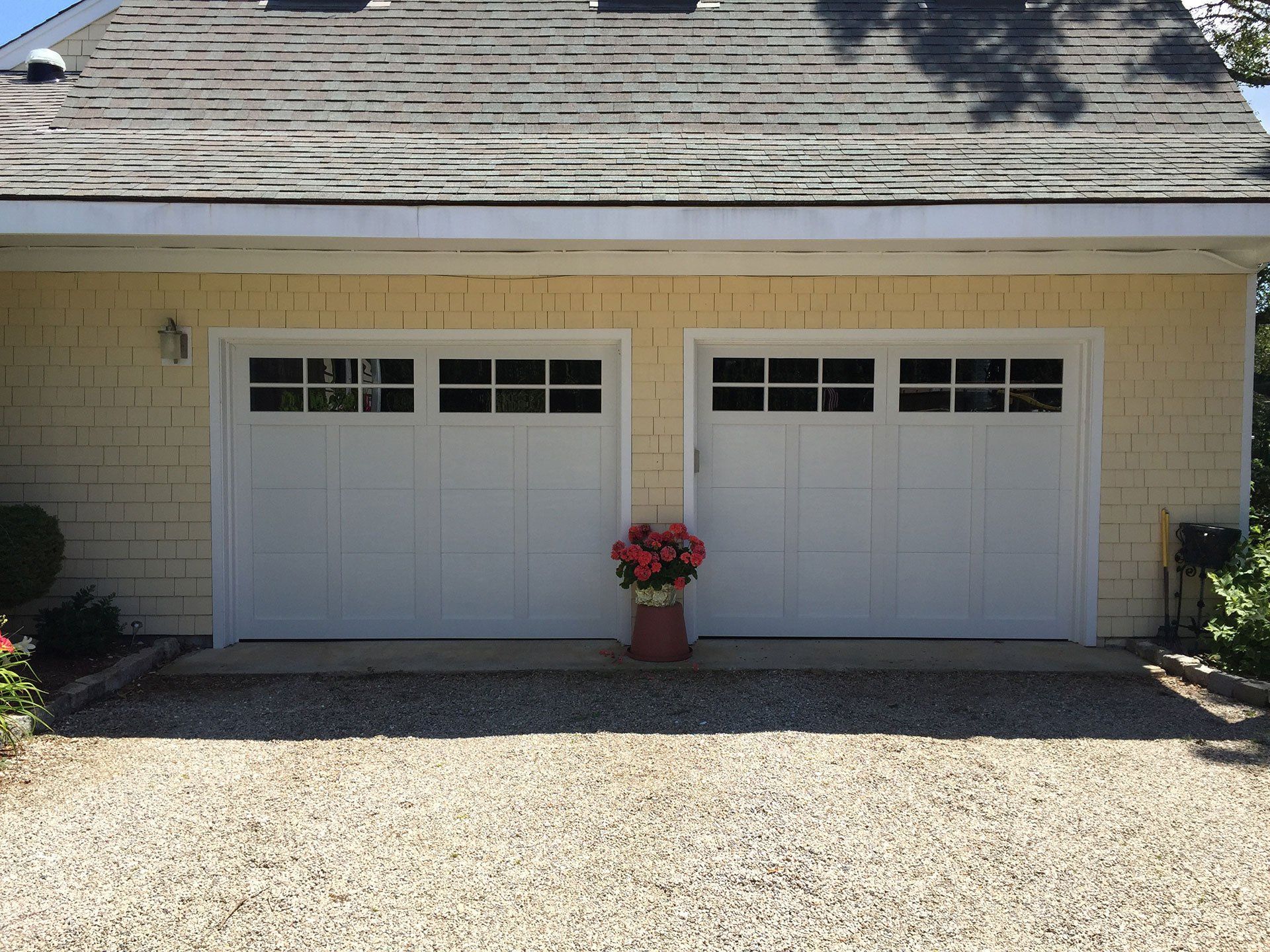 white steel overlay garage doors