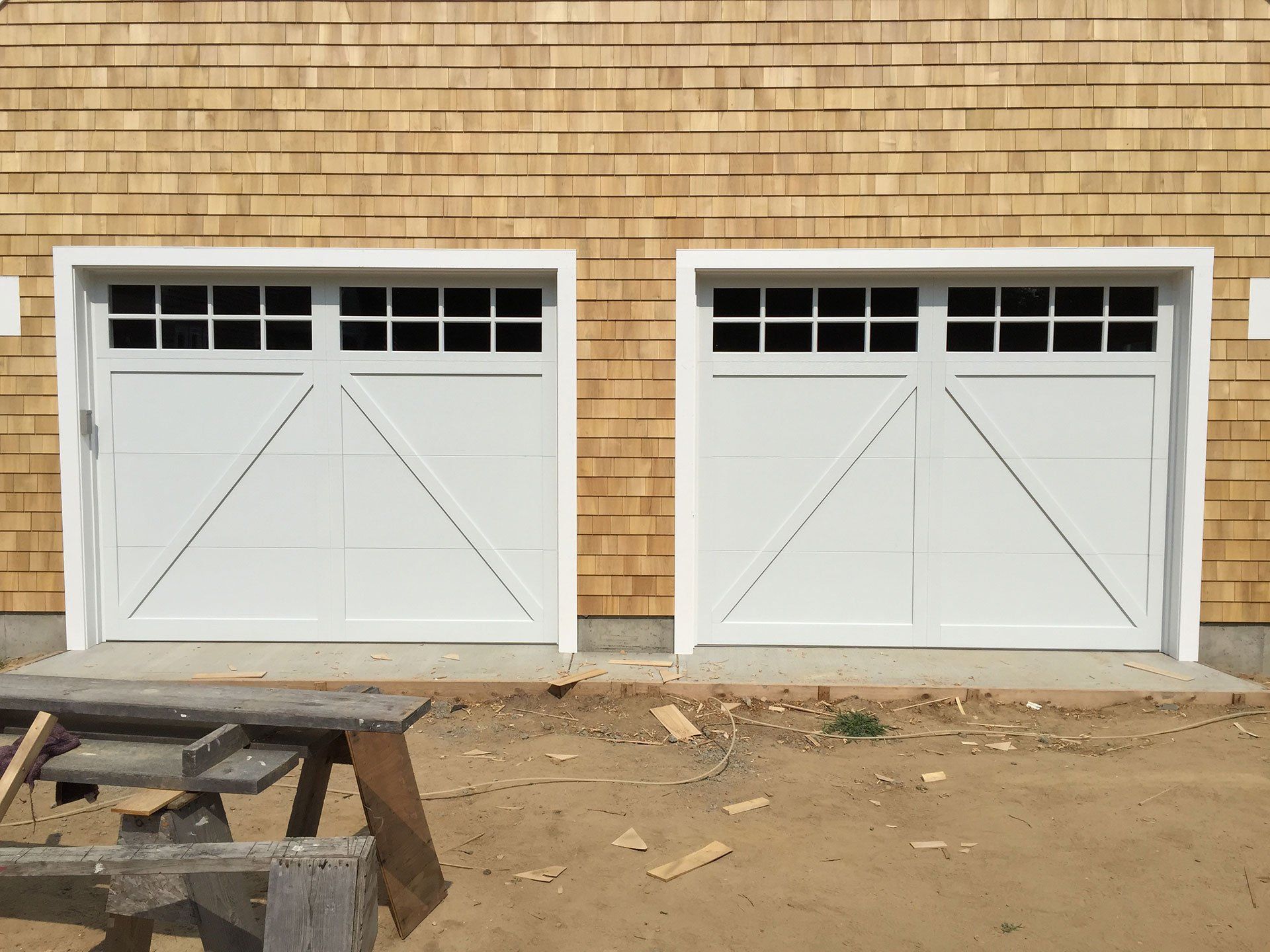 steel overlay garage doors with transom windows