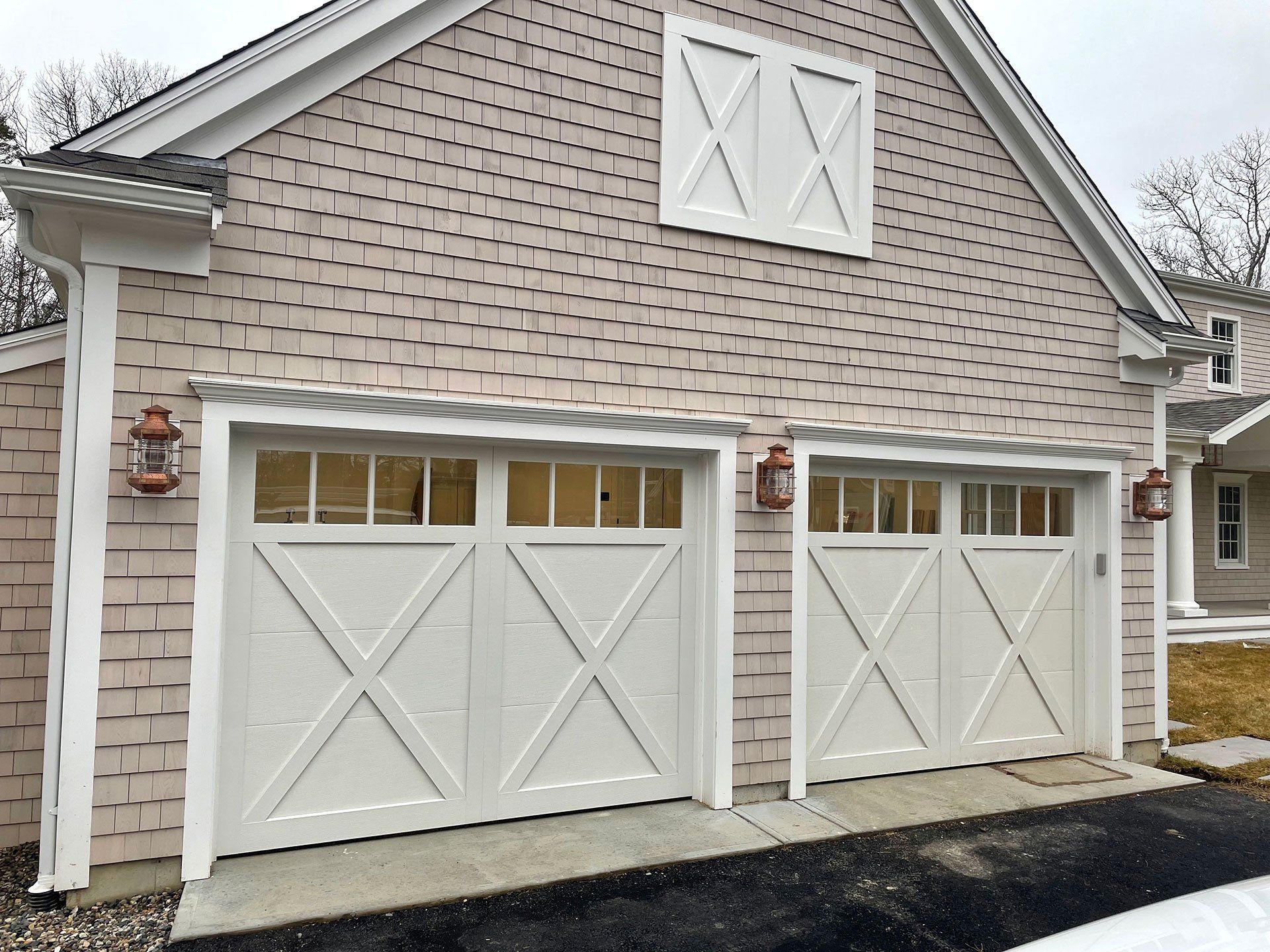 two wide garage doors