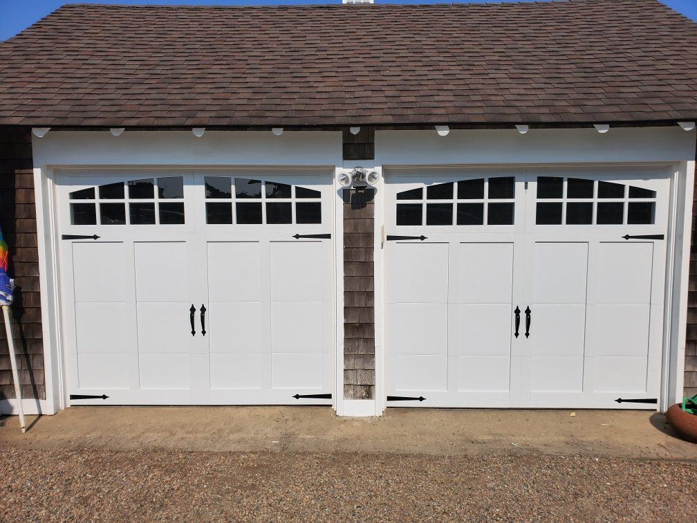 garage door with black spade hardware